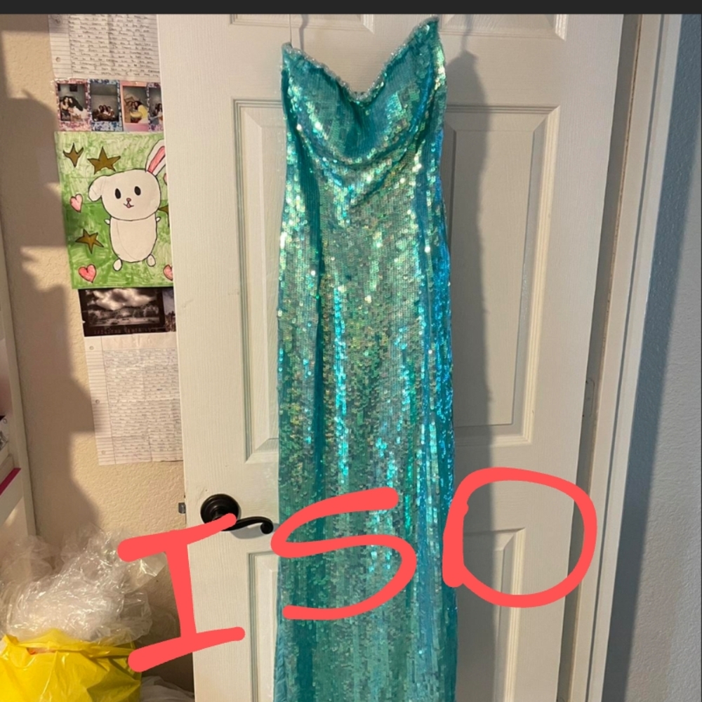 ‼️ISO‼️ Strapless Sean Collection Teal Sequin Gown (XS)